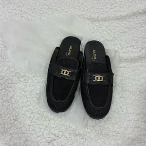 Aldo Black Slip-On Loafers with Gold Detail